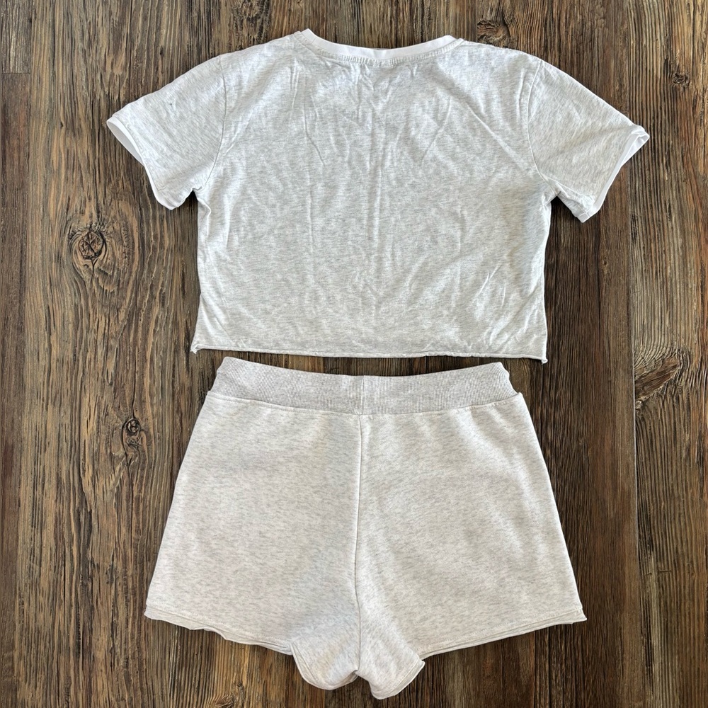 Lounge Apparel 2-pc Tee Shirt & Shorts Set Womens M Loungewear PJs Grey Marl - Picture 2 of 14